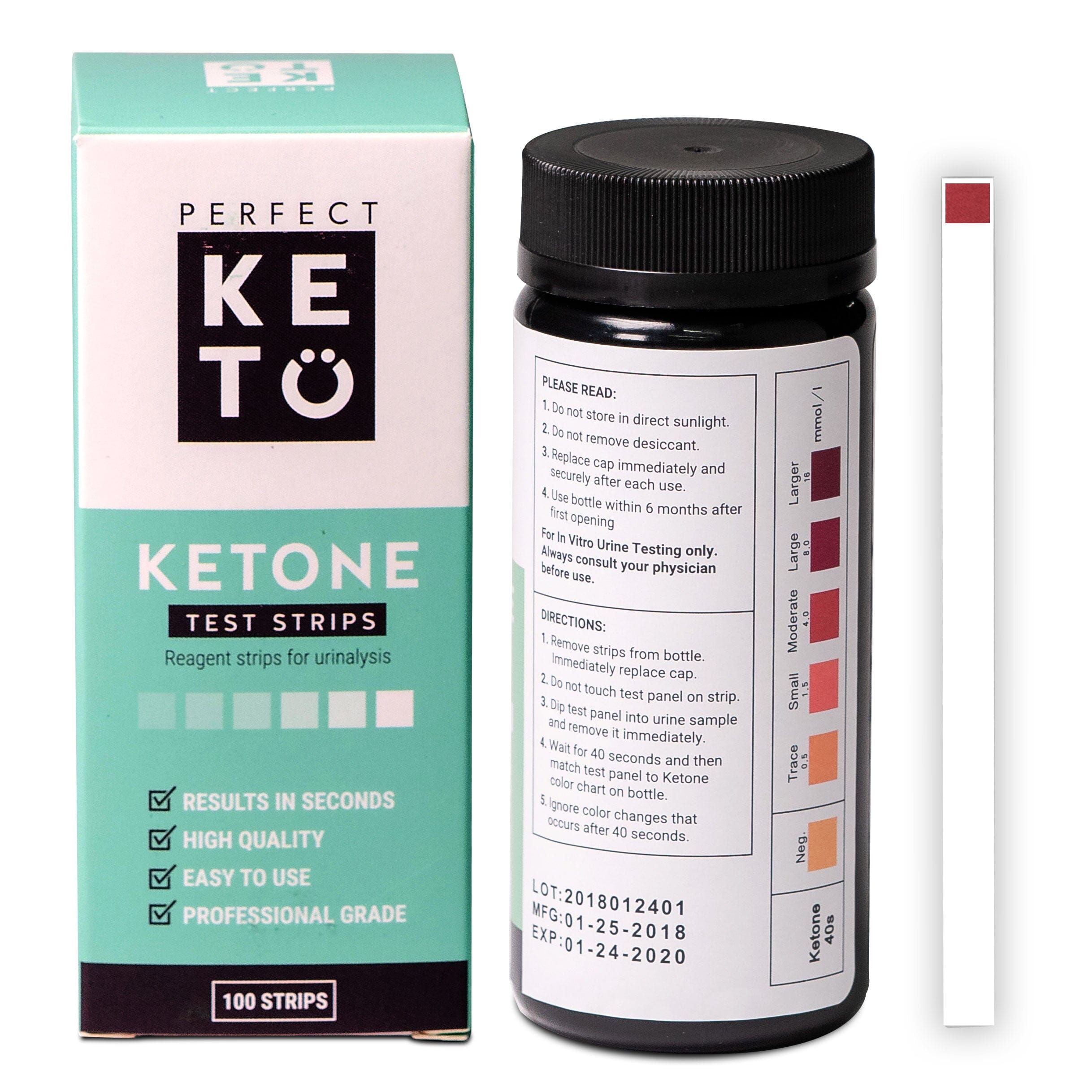 Perfect Keto Ketone Test Strips (Ketones in Urine Tester Kit, 100 CT)