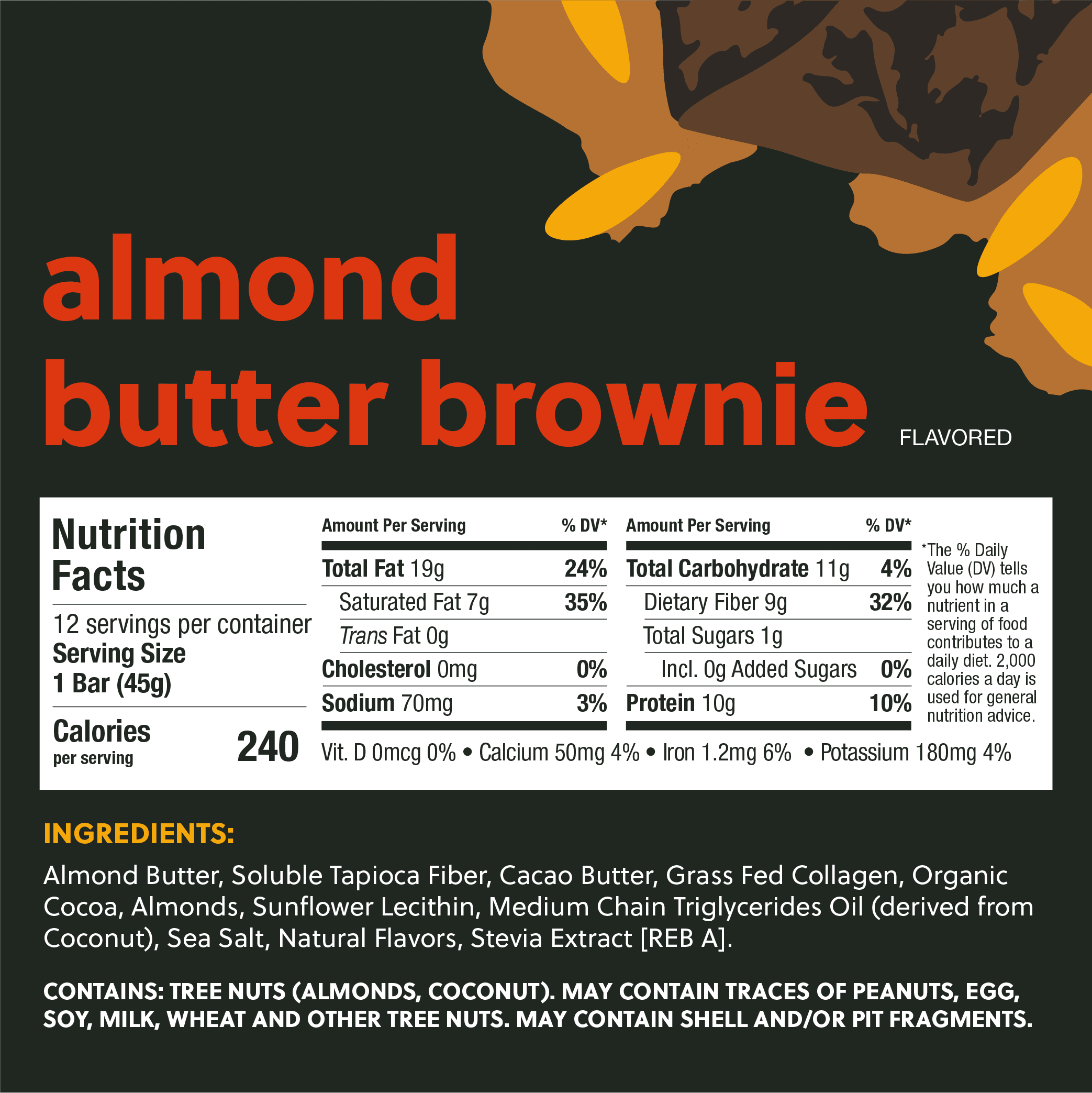 Keto Bars, Almond Butter Brownie - 12 Bars